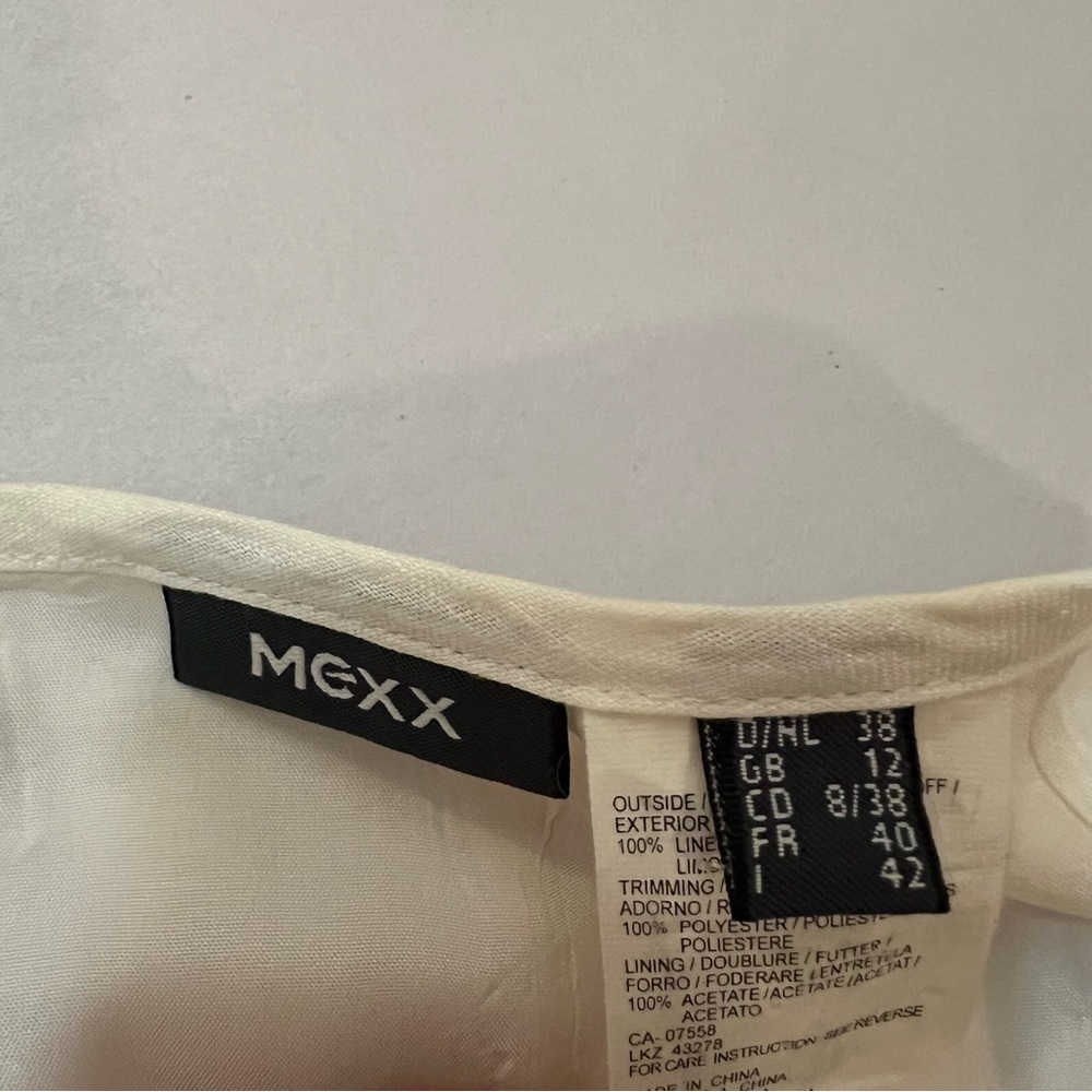 Mexx White Linen Pencil Skirt Knee-Length with Chiffon Hem Trim - Picture 2 of 4